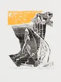 Bird Island with Whale by Anne Meredith Barry, 1989, colour woodcut on paper, sold Feb 2026
