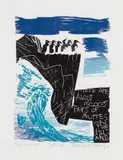 Six Murres by Anne Meredith Barry, 1989, colour woodcut on paper, sold Feb 2026