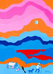 Daily Walk by Ted Harrison, 2008, acrylic on canvas, sold Jan 2026