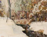 Winter Stream by Joachim George Gauthier, oil on board, sold Jan 2026