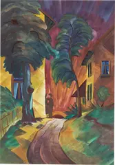 Liebespaar (Weg zwischen Bäumen und Häusern) by Christian Arnold, 1922, Aquarell und Gouache auf festem Papier, sold Aug 2026
