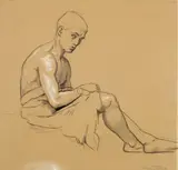 Weiblicher Akt von links, mit Arm auf Gesäss gestützt by Jeanne Mammen, Um 1930, Bleistift auf dünnem Papier, sold Nov 2008