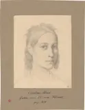 Caroline Kern, Kopf mit Schulteransatz by Eduard von Steinle, 1828, Bleistift auf festem Papier, auf olivgrünem Unterlagepapier montiert, sold Nov 2025