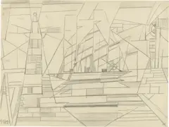 Leuchtturm und Segelschiff by Walter Dexel, 1912, Bleistift auf Papier (aus einem Skizzenblock), sold May 2026