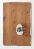 Bollwerk gegen den Bolschewismus by Georg Herold, 1983, Assemblage: Zimmermannsbleistifte und Serigrafie auf Schneidebrett auf Holz, sold Mar 2024