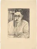 Selbstbildnis mit Radiernadel by Conrad Felixmüller, 1927, Radierung auf Bütten, sold Jun 2024