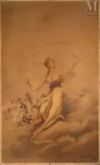 La poése by Louise Abbéma, Chromolithographie sur papier marouflé sur toile, sold Sep 2026