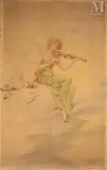 La musique by Louise Abbéma, Chromolithographie sur papier marouflé sur toile, sold Sep 2026