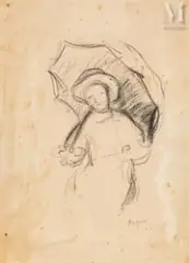 Portrait au parapluie by Jean René Bazaine, Crayon gras, sold Sep 2026