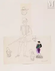 Lansquenet - Projet de costume pour Sampiero Corso by Roger Bezombes, Gouache sur trait de crayon, sold Sep 2026