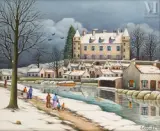 Village sous la neige by Emile Blondel, Huile sur toile d'origine, sold Sep 2026