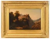 Paysage italien avec couvent ou ville perchée sur la falaise by Louis-Auguste Lapito, Huile sur toile, sold Sep 2026