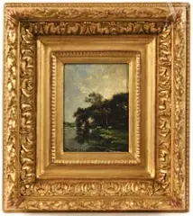 Bord de rivière avec des vaches sur la berge by Alexandre René Veron, Huile sur panneau, sold Sep 2026