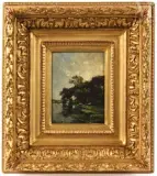 Bord de rivière avec des vaches sur la berge by Alexandre René Veron, Huile sur panneau, sold Sep 2026