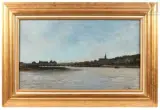 Pont enjambant un fleuve près d'une ville by Karl Daubigny, 1884, Huile sur panneau, sold Sep 2026