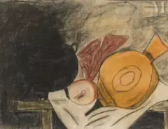 Composition à la marmite et au soufflet by Louttre.B, Craie noire et sanguine rouge et orange, sold Jul 2026