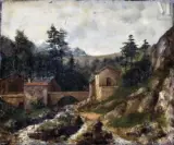 La rivière passant sous le pont - Paysage de Montagne by Cherubino Patà, Huile sur toile, sold Sep 2025