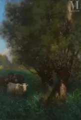 Vaches dans un paysage verdoyant by Jules Didier, Huile sur toile, sold Sep 2025