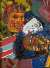 Les Masques by Pierre Ambrogiani, Huile sur toile, sold Jul 2025
