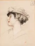 Portrait de dame by Paul César Helleu, Sanguine craie noire et rehauts de craie blanche sur papier, sold Jul 2025