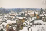 Village enneigé, circa 1920 by Victor Charreton, Huile sur toile d'origine, sold Jul 2025