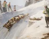 La course de bobsleigh by Henri de Nolhac, Huile sur toile d'origine, sold Jul 2025