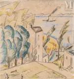Paysage, Port Lay Ile de Groix by Adolphe Beaufrère, Aquarelle sur trait de crayon, sold Jul 2025