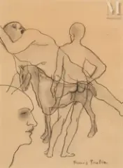 Transparence, circa 1929 by Francis Picabia, Crayon gras et frottage sur papier, sold Jul 2025