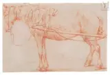 Cheval de trait tourné vers la gauche by Adrian van de Velde, Sanguine, sold Mar 2025