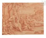 La Sainte Famille, saint Jean-Baptiste et des putti, pendant la fuite en Egypte by Paul van Somer II, Sanguine et estompe, sold Mar 2025