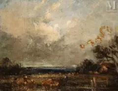 Paysage lacustre by Jules Dupré, Huile sur toile, sold Mar 2025