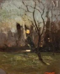 Arbre dénudé à contrejour by François-Auguste Ravier, Huile sur papier, sold Mar 2025