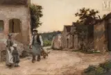 Rue de village by Léon Auguste Lhermitte, vers 1888, Pastel, sold Mar 2025