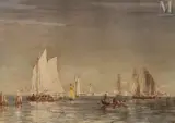 Voiliers et gondole sur la lagune à Venise by Félix Ziem, Aquarelle sur papier, sold Mar 2025