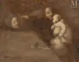 Femme et enfants by Eugène Carrière, Huile sur toile d'origine, sold Mar 2025