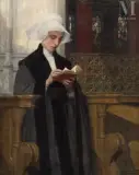 Femme Lisant by Edgar Maxence, Huile sur panneau sur une planche non parquetée, sold Mar 2025