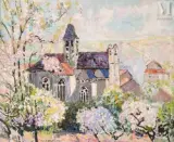 L'église de Vetheuil au printemps by Victor Charreton, Huile sur toile d'origine, sold Mar 2025