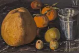 Nature morte, fruits petits et gros by Gustave Cariot, 1928, Huile sur toile marouflée sur panneau, sold Mar 2025
