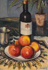 Nature morte à la bouteille by Gustave Cariot, Huile sur toile marouflée sur panneau, sold Mar 2025