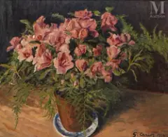 Azalée by Gustave Cariot, 1934, Huile sur toile d'origine, sold Mar 2025