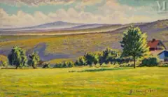 Vue de paysage montagneux by Gustave Cariot, 1946, Huile sur panneau, sold Mar 2025
