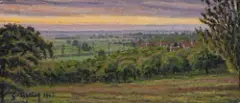 Auxy, étude soir tombant by Gustave Cariot, 1945, Huile sur panneau, sold Mar 2025