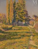 Jardin avec des cyprès by Gustave Cariot, 1912, Huile sur toile d'origine, sold Mar 2025