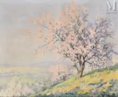 Pommiers en fleurs by Raymond Thibesart, Huile sur toile d'origine, sold Mar 2025