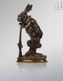 Lapin chasseur à la giberne by Alexandre Arson, Bronze à patine brune, sold Mar 2025
