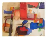 Composition by Maurice Estève, Aquarelle sur papier collé sur le carton de montage, sold Sep 2024