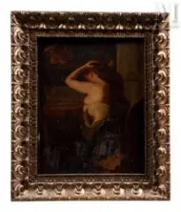 Femme se coiffant by Louis Roy, Huile sur panneau, sold Sep 2017