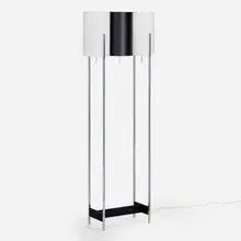 Floor lamp by Paul Mayén, c. 1965, enameled steel, chrome-plated brass, acrylic, sold May 2023