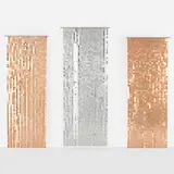 Space curtains, set of three by Paco Rabanne, c. 1975, plasticized copper and aluminum, chrome-plated steel, plastic, sold May 2023