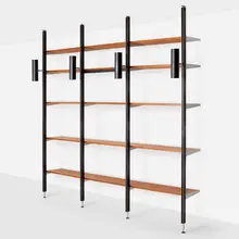 CSS (Comprehensive Storage System) by George Nelson & Associates, 1959, enameled and brushed aluminum , steel, walnut, sold May 2023